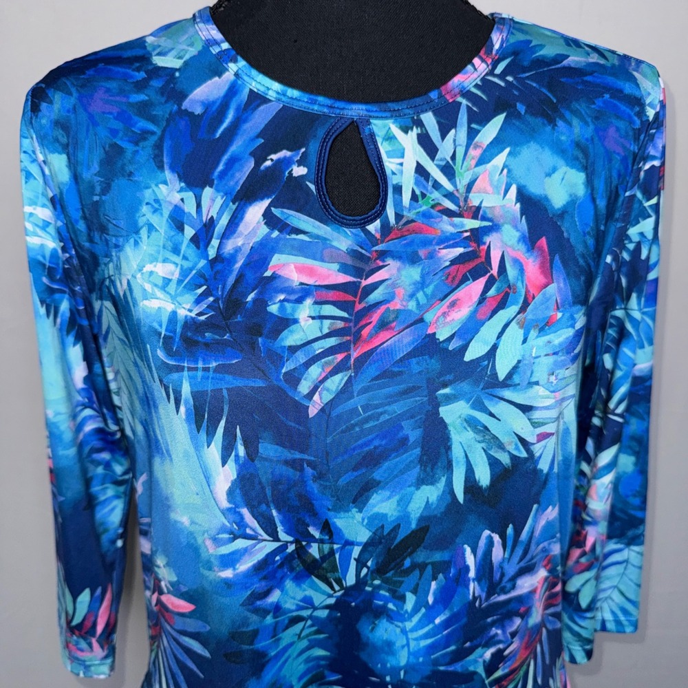 Reel Legends Womens Blue Tropical Leaf Keep-It-Cool Performance Dress S Pockets - Picture 3 of 11